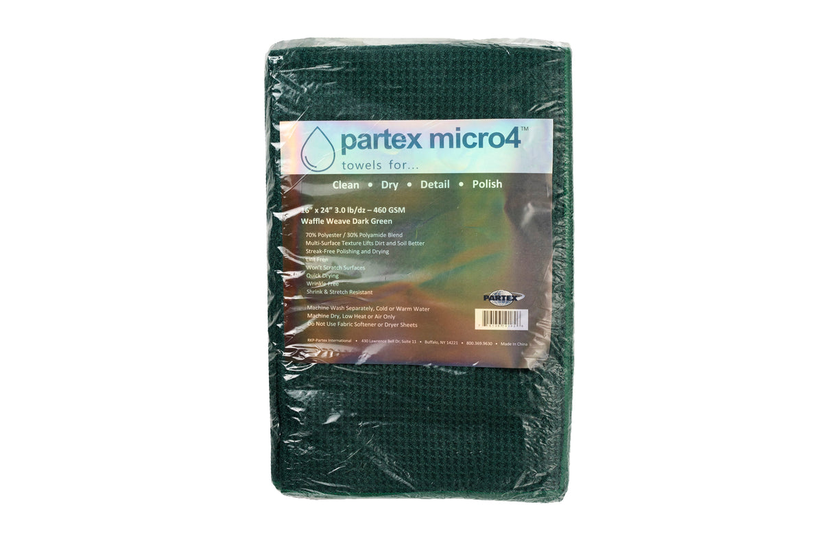 Dark Green Partex micro4 Microfiber 24 x 24 Waffle Weave Towels - 24 x 24