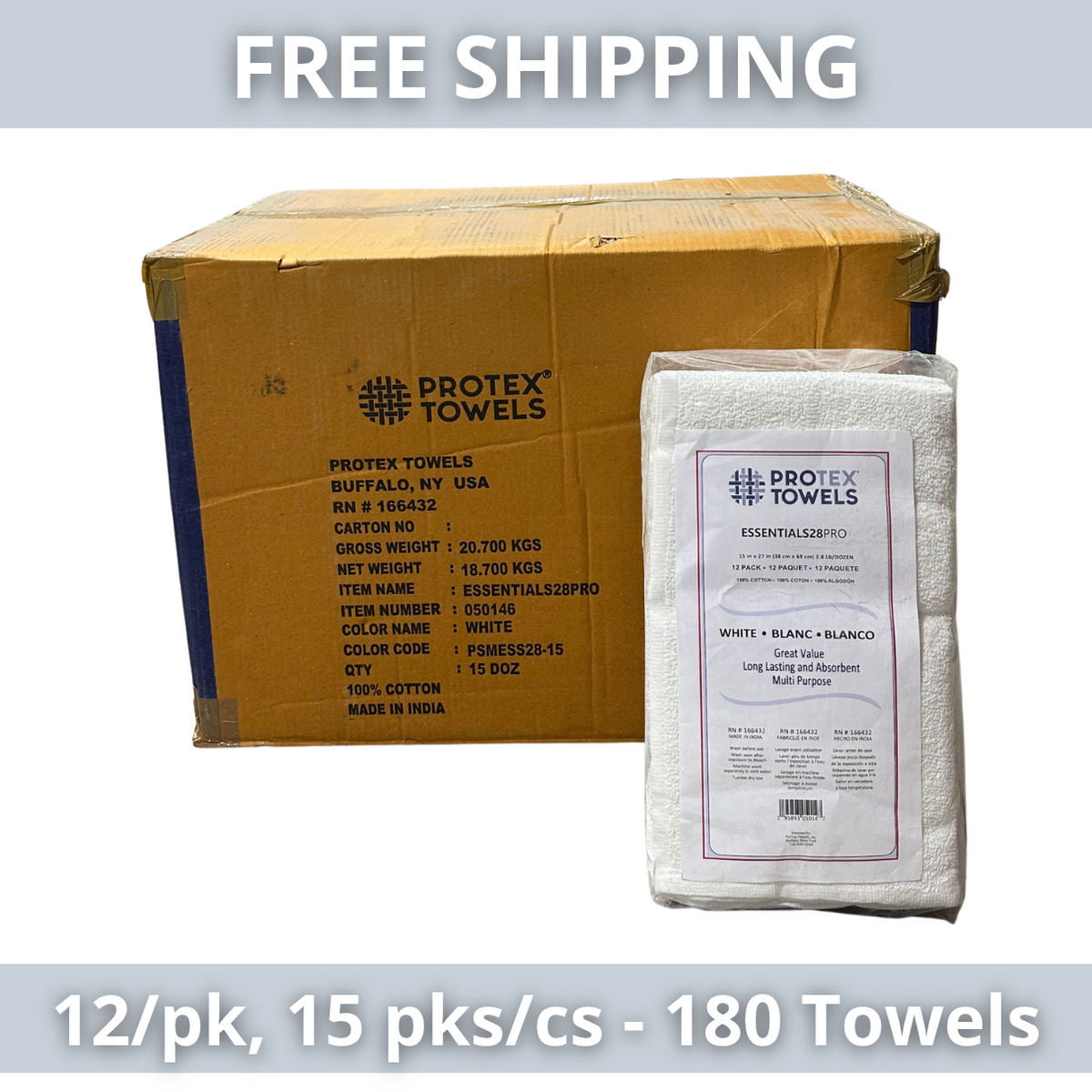 ProTex Essentials28PRO™ White 15"x27" 2.8lb/12Pk 180 Towels/Case