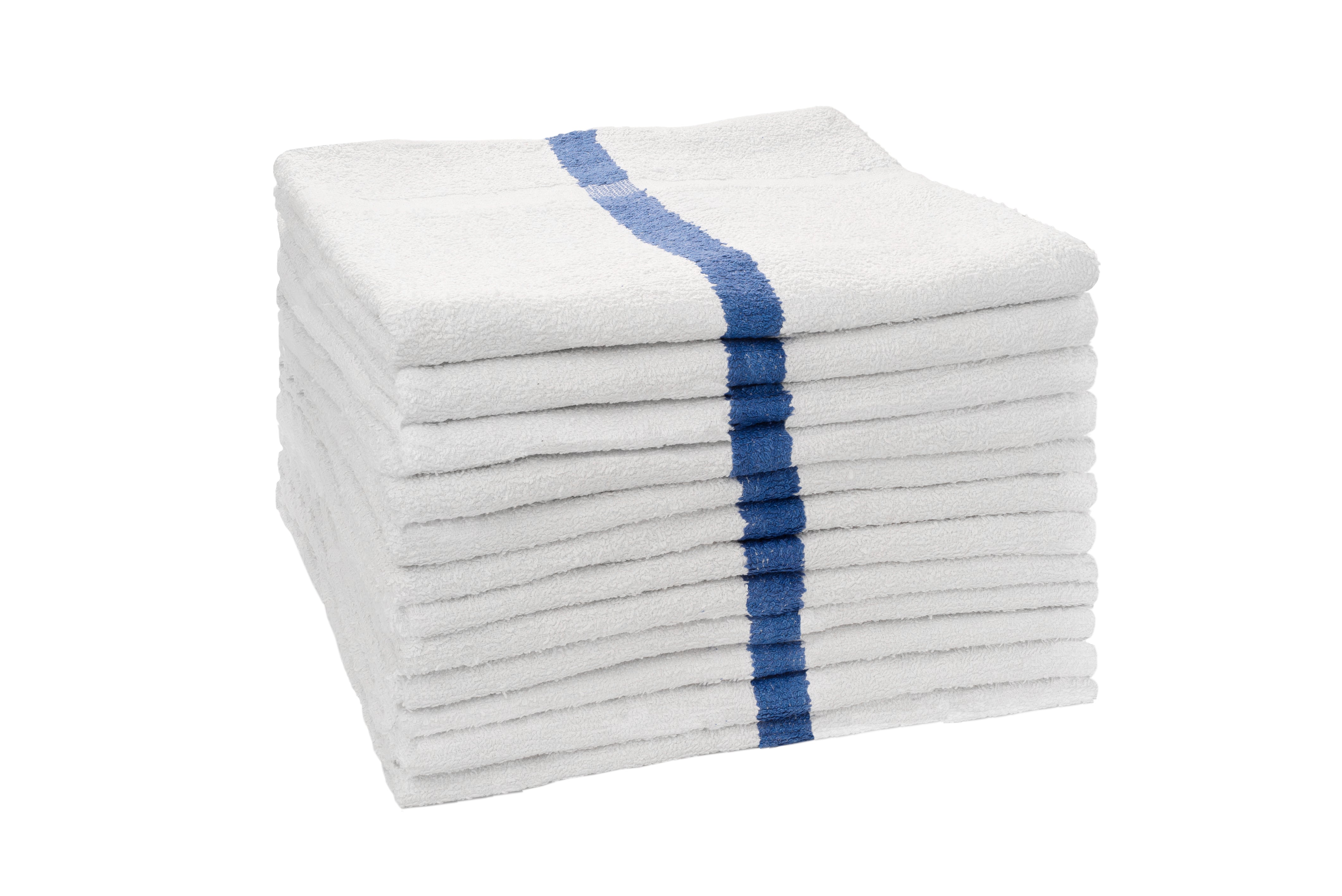 Partex Economy™ White Towels w/ Blue Stripe